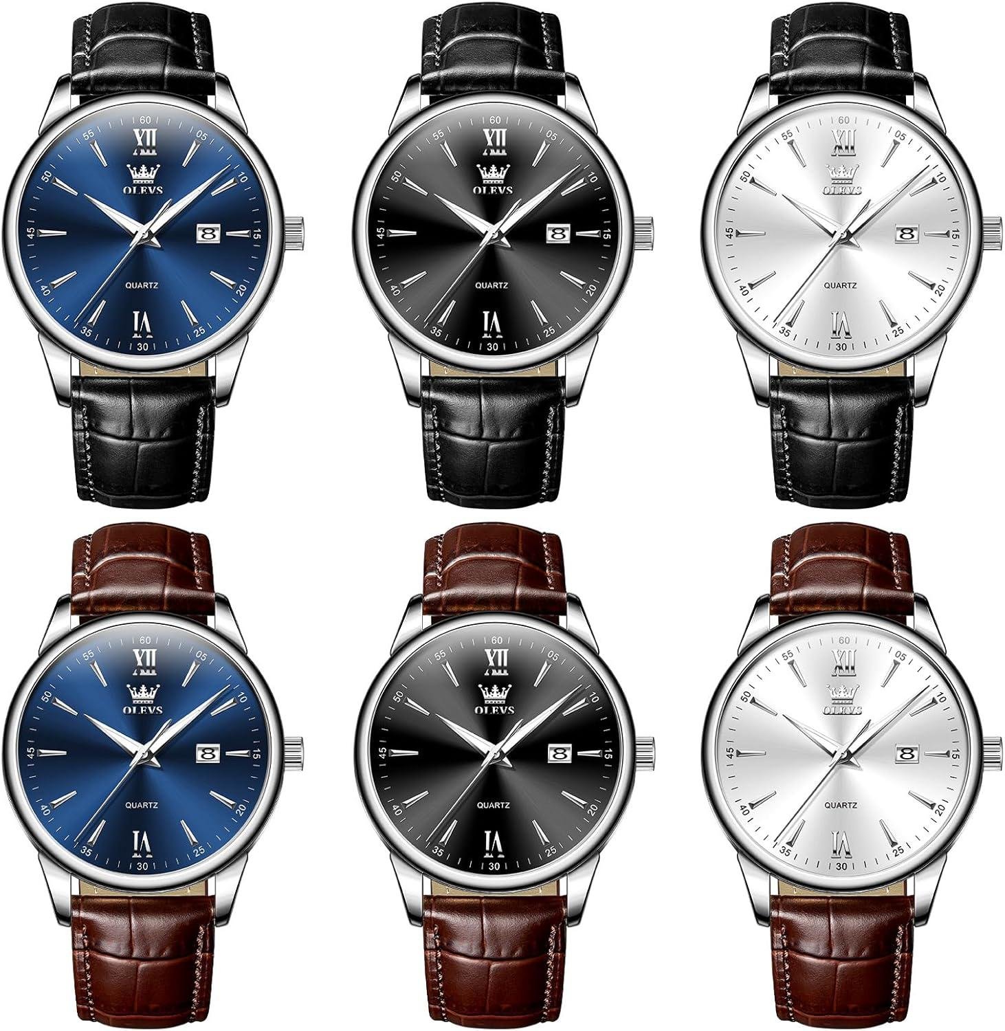 OLEVS Men Leather Watch