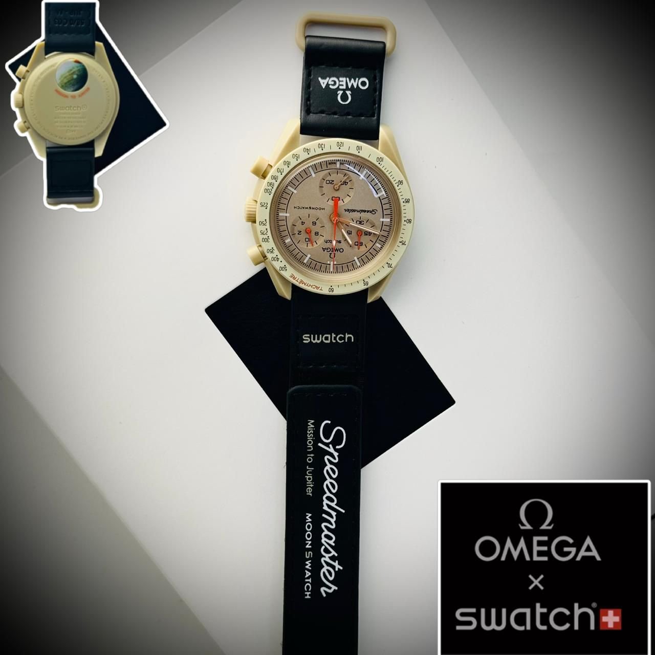 Black strap gold dial red needle's