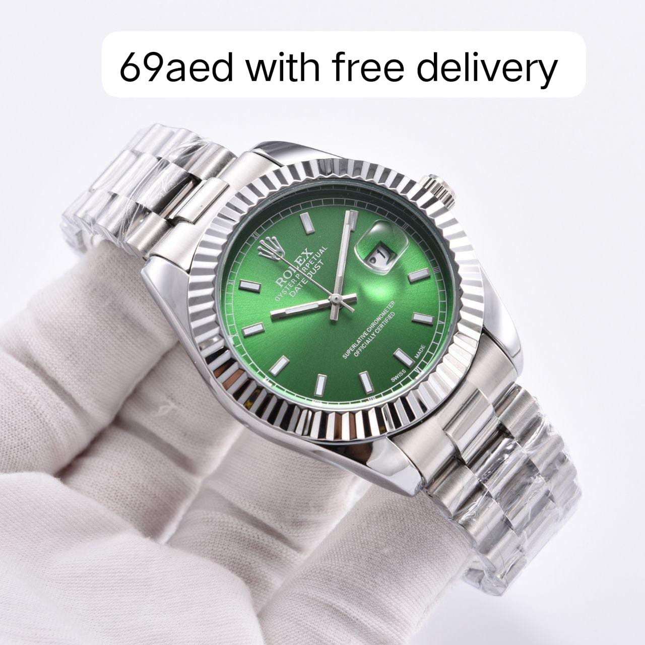 Silver with Green Dial