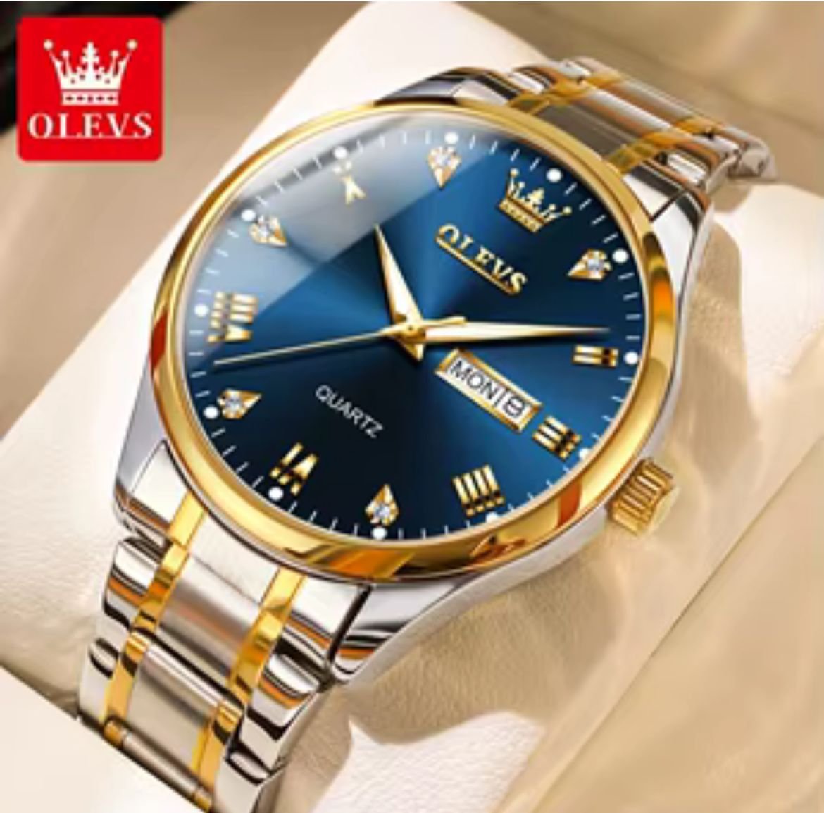 Silver with Gold ring and blue dial