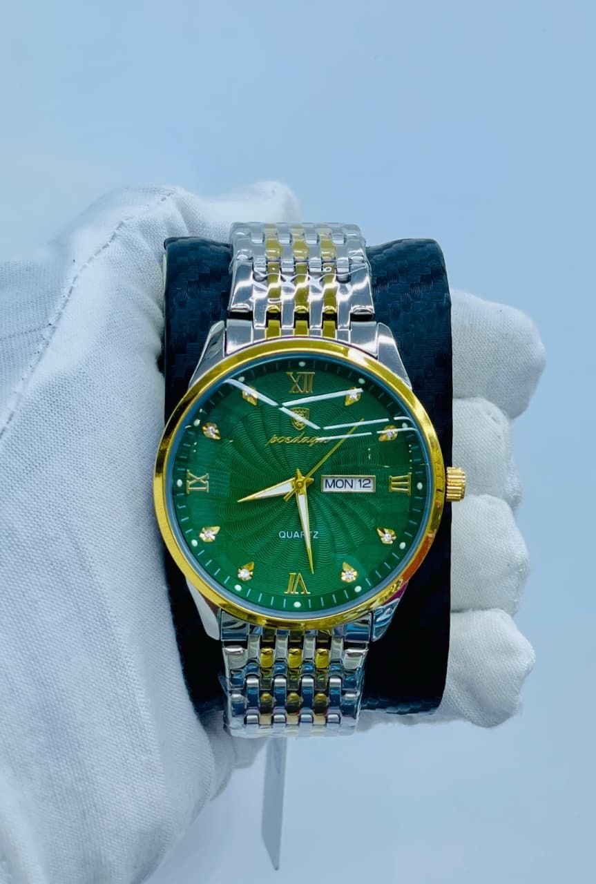 Silver Chain Gold Ring Green Dial