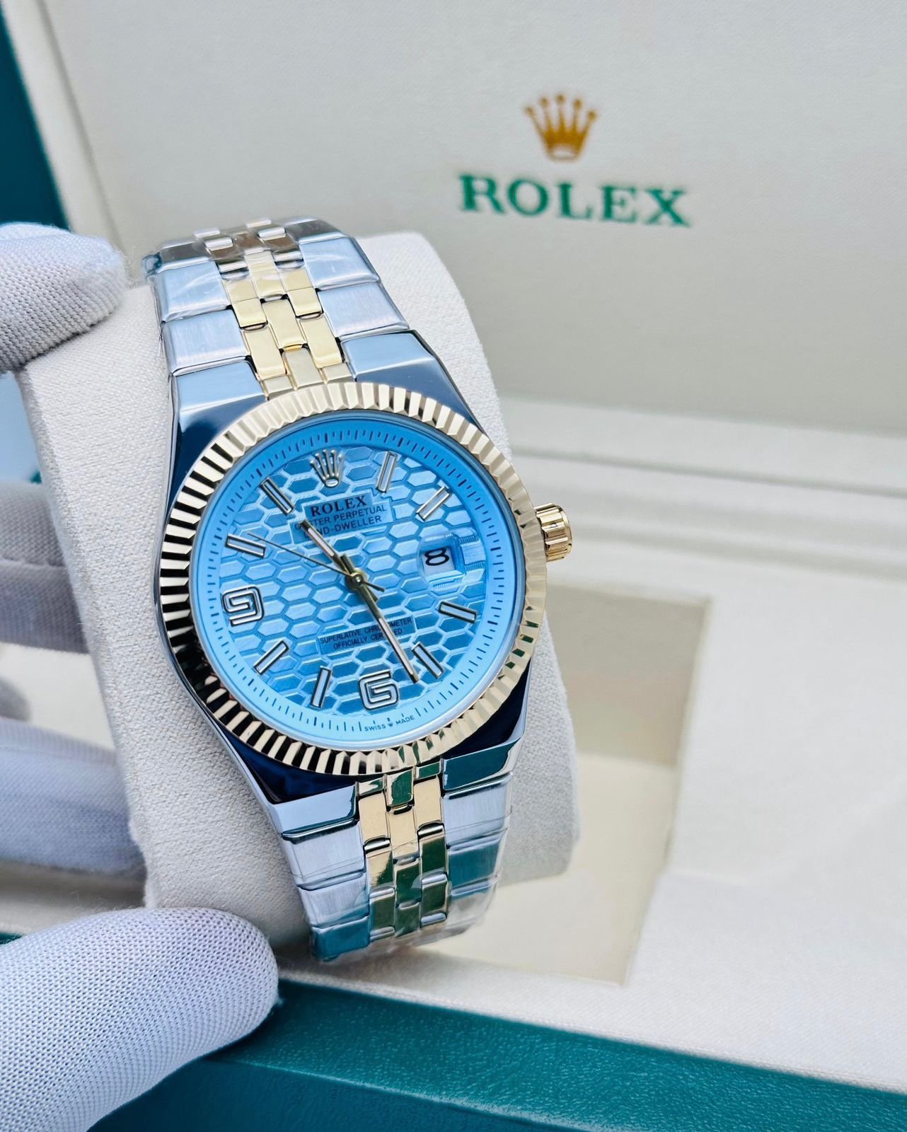 Silver with Blue Dial