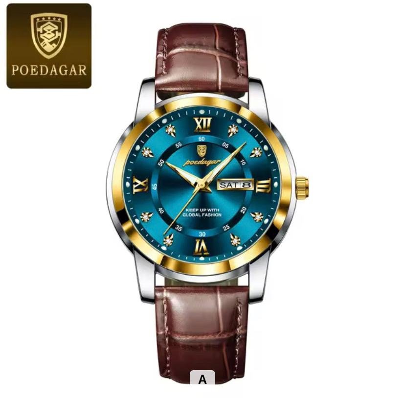 Brown Strap Blue Dial Gold Ring