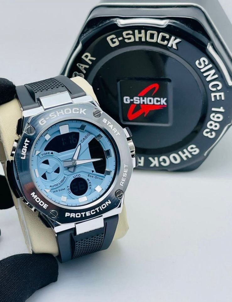 Black Strap With Ligth Blue Dial