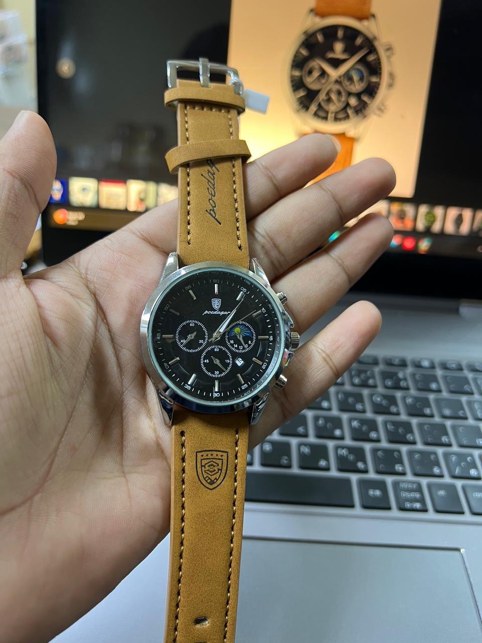 black Strap Silver Ring Black Dial