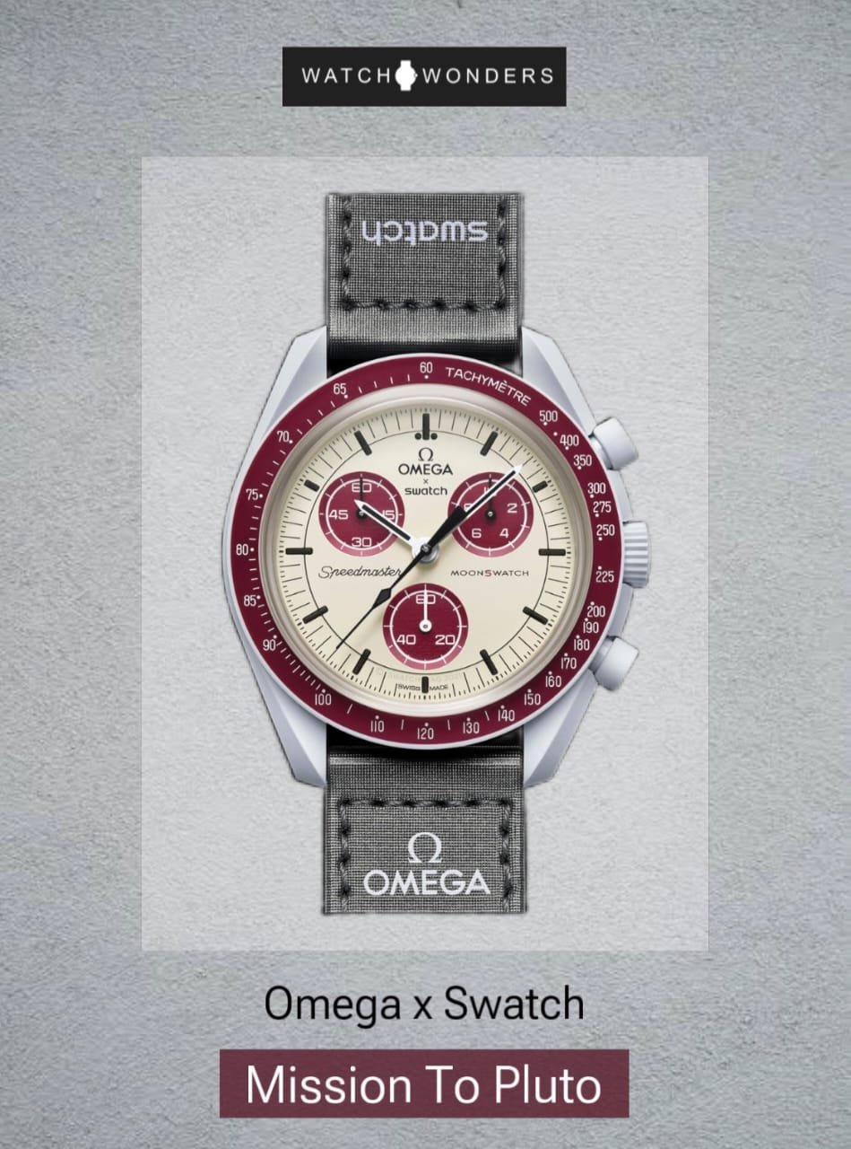 grey strap red ring yellow dial