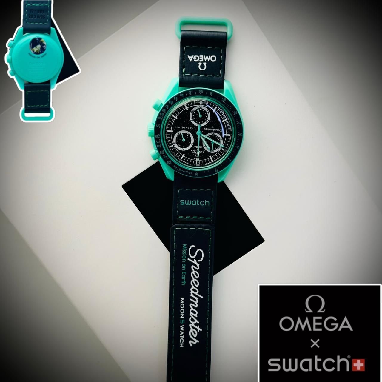 black strap light blue dial