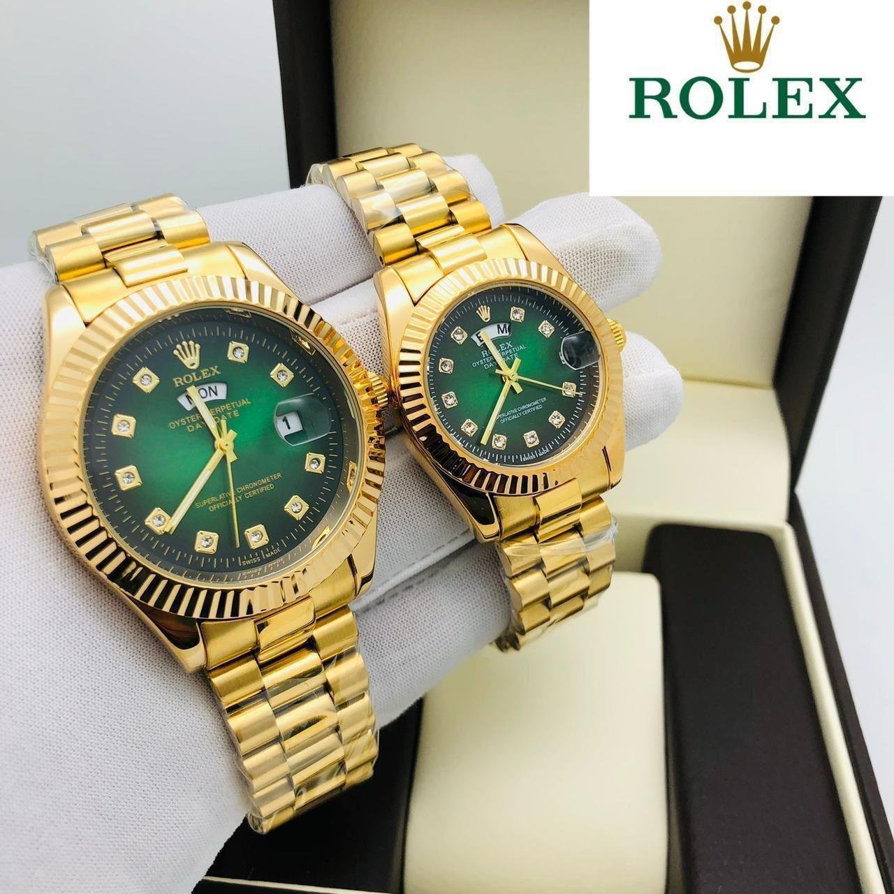 GOLD CHAIN GOLD RING GREEN DIAL